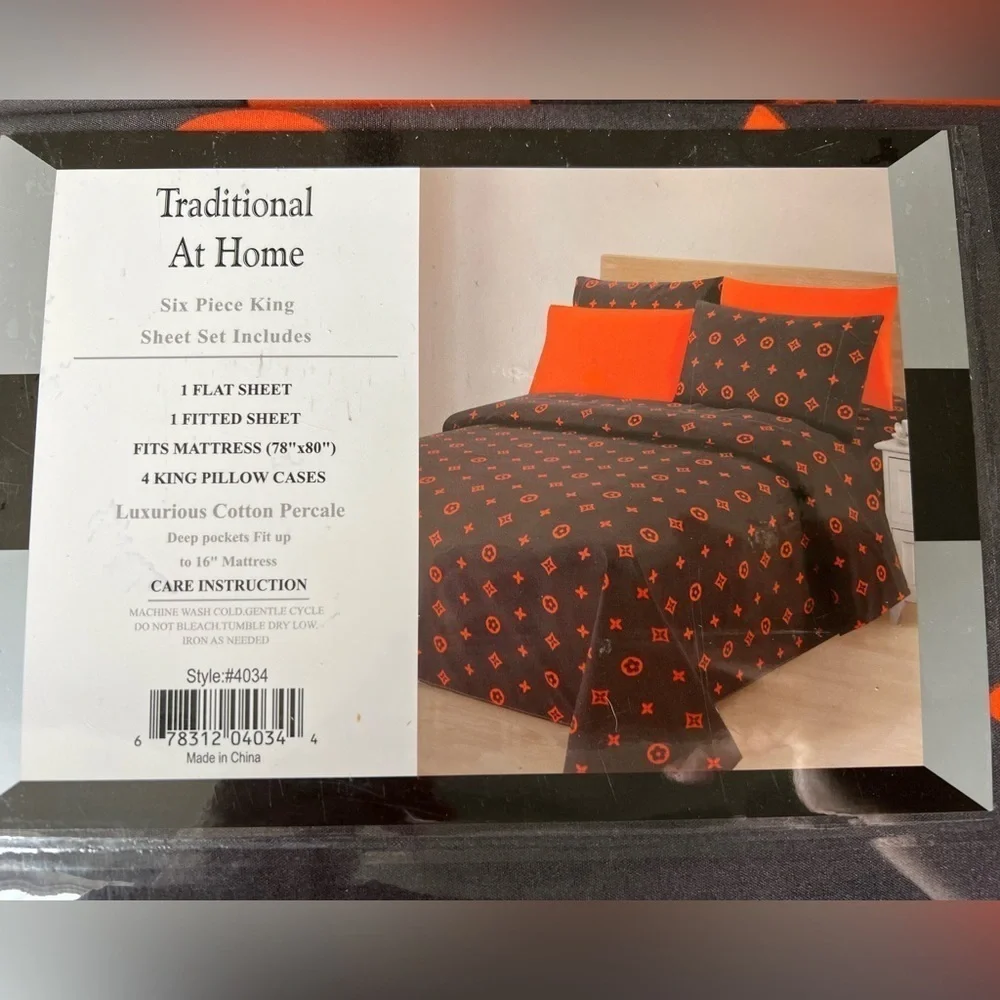 New King Sheet Set - Charcoal and Orange